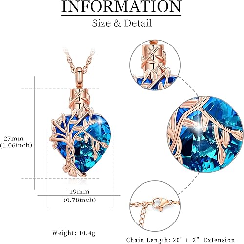 Miniatura 2 de shajwo Collar de cenizas de urna de corazón de cremación del árbol de la vida para mujeres y hombres, dije de cenizas de cristales de cremación para