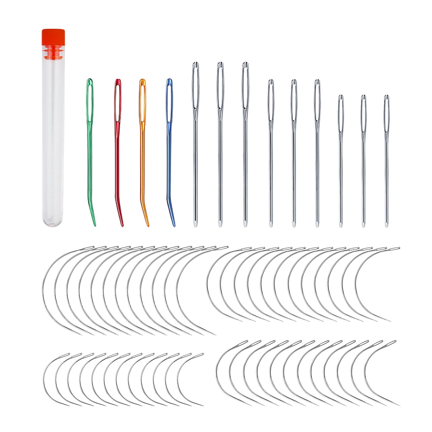 Rnfksu Multicolor 13 Plastic Tube Needles And 8 Pieces Of Curved Needles, Blunt-Headed Big-Eyed Needle Set, Hand-Sewing Accessories And Tools, Suitable For Sweater Stitching, Diy Knitting, Crochet Embroidery.