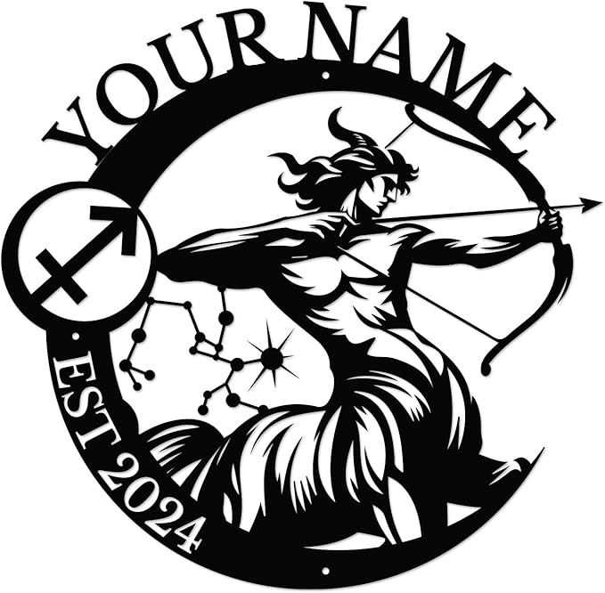Personalized Custom Name Signs Constellation Art Metal Wall Decor,Constellation Star Signs Metal Decor,Constellation Black Home Outdoor Metal Plaques (Sagittarius)