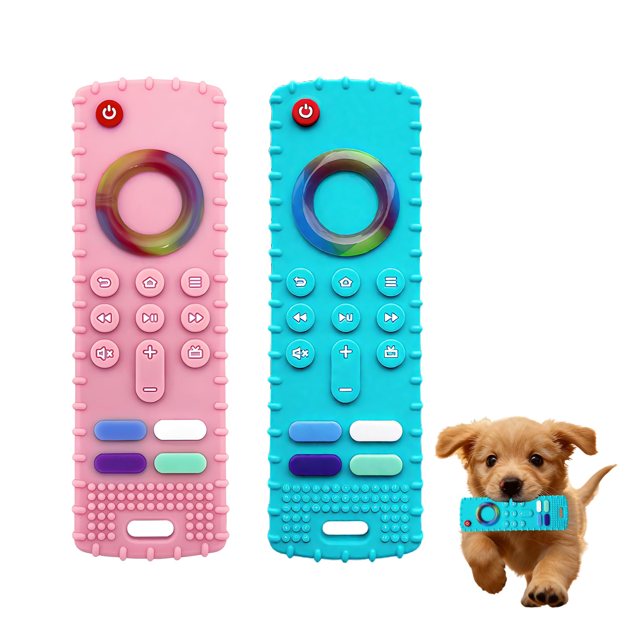 TUYOBG 2PCS Remote Control Design Silicone Puppy Teething Toy, Soft Dog Toy for Small Dogs, Interactive Puppy Supplies for Boredom Relief and Mental Stimulation, Teething Toys for Puppies (Blue+Pink)