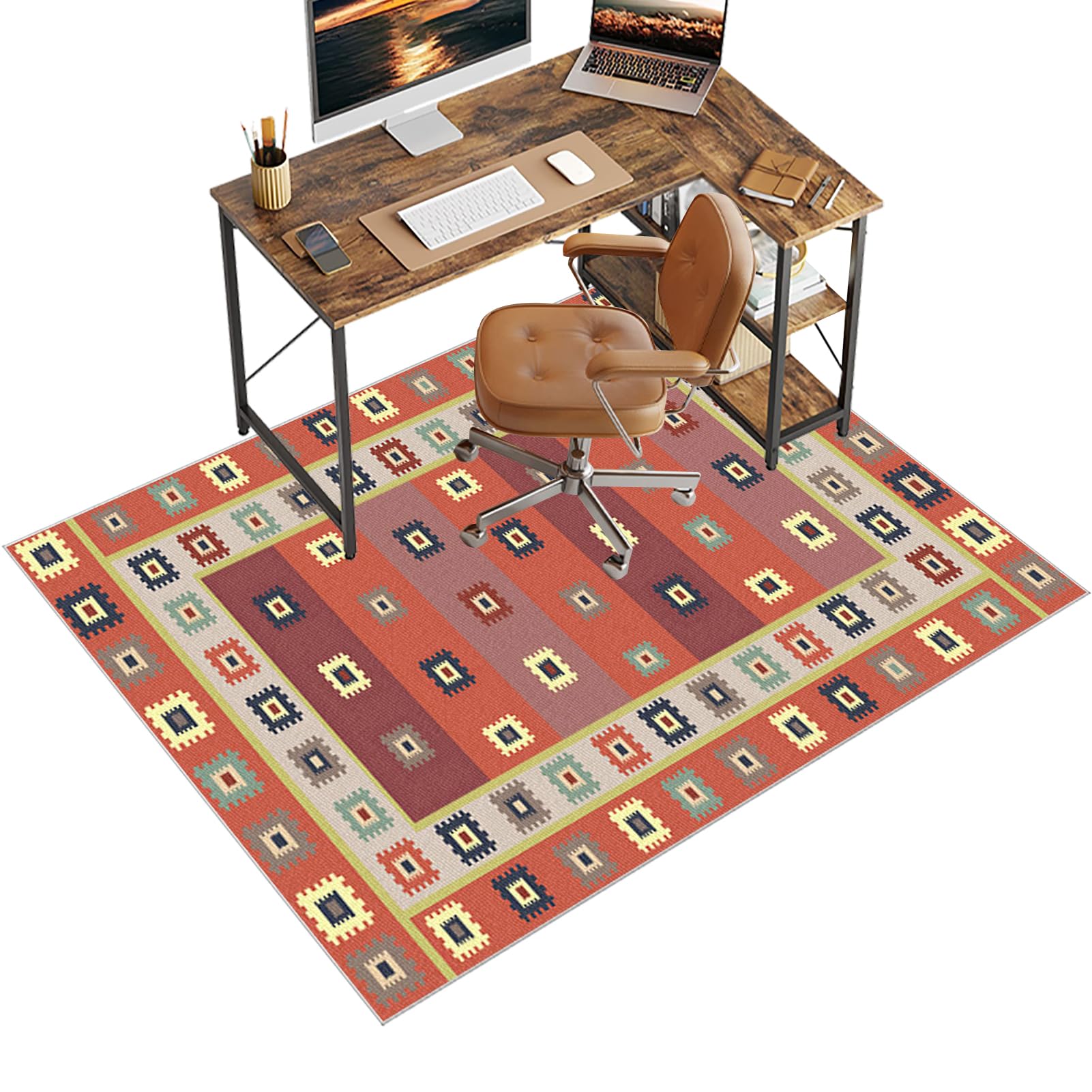 Qesjodfu A-20 Chair Mat For Carpet Floor, 90 X 140 Cm Office Chair Mat For Hardwood Floors, Multi-Purpose Carpet Protector For Home & Office, Desk Chair Mat For Rolling Chair, Anti-Skidding Stop Noise Vintage Rug