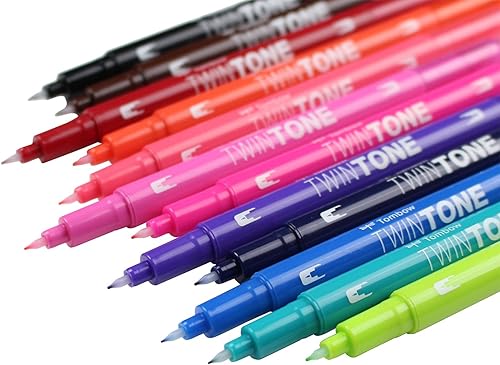 Miniatura 3 de Tombow Juego de marcadores Twintone 61500, brillantes, paquete de 12. Marcadores de doble cara para una escritura audaz y precisa
