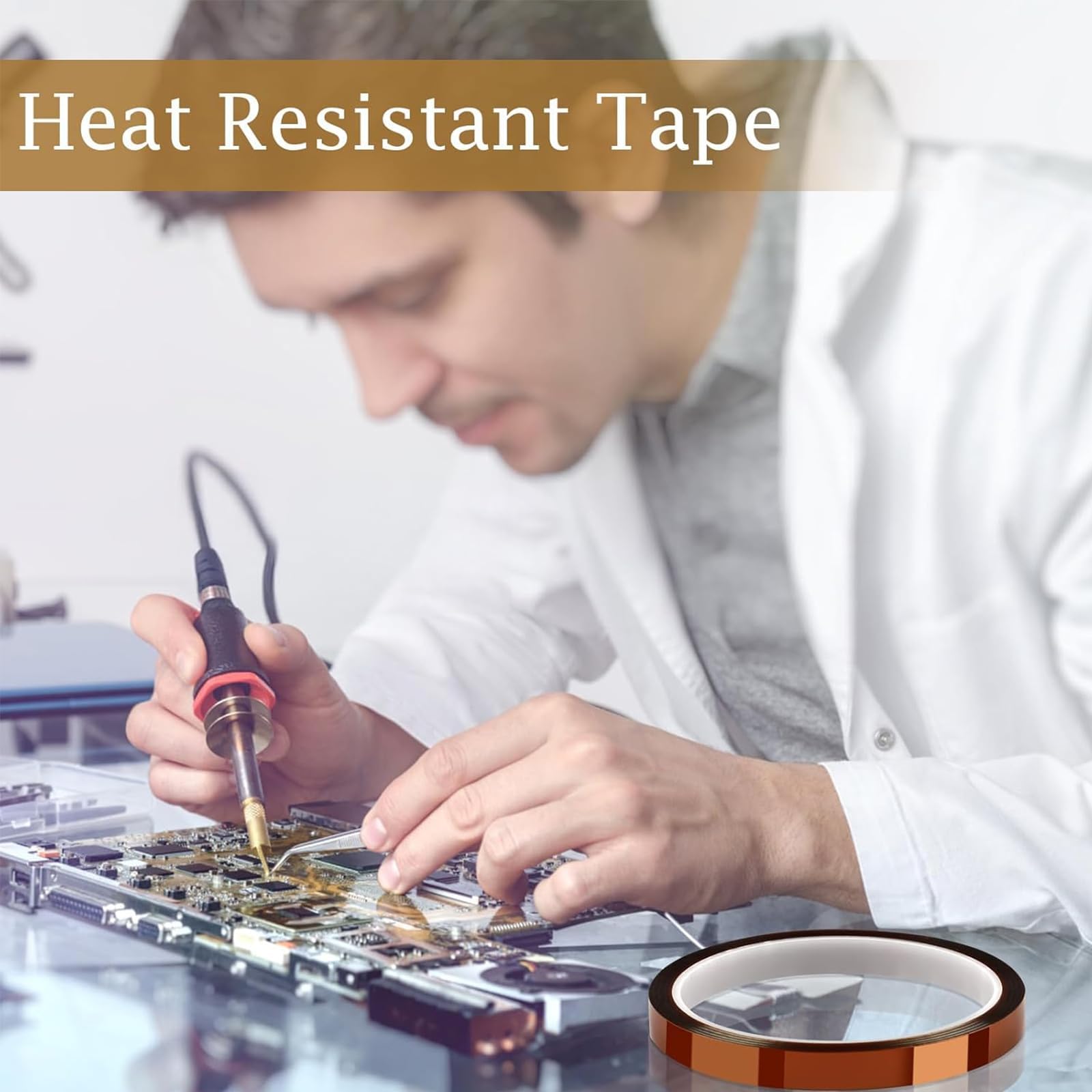 Cinta de Alta Temperatura,3 Rollo Cinta Resistente al Calor de Poliimida para Soldar,Recubrimiento en Polvo,Sublimación,Placa de Circuito Aislantes 5mm/10mm/15mm
