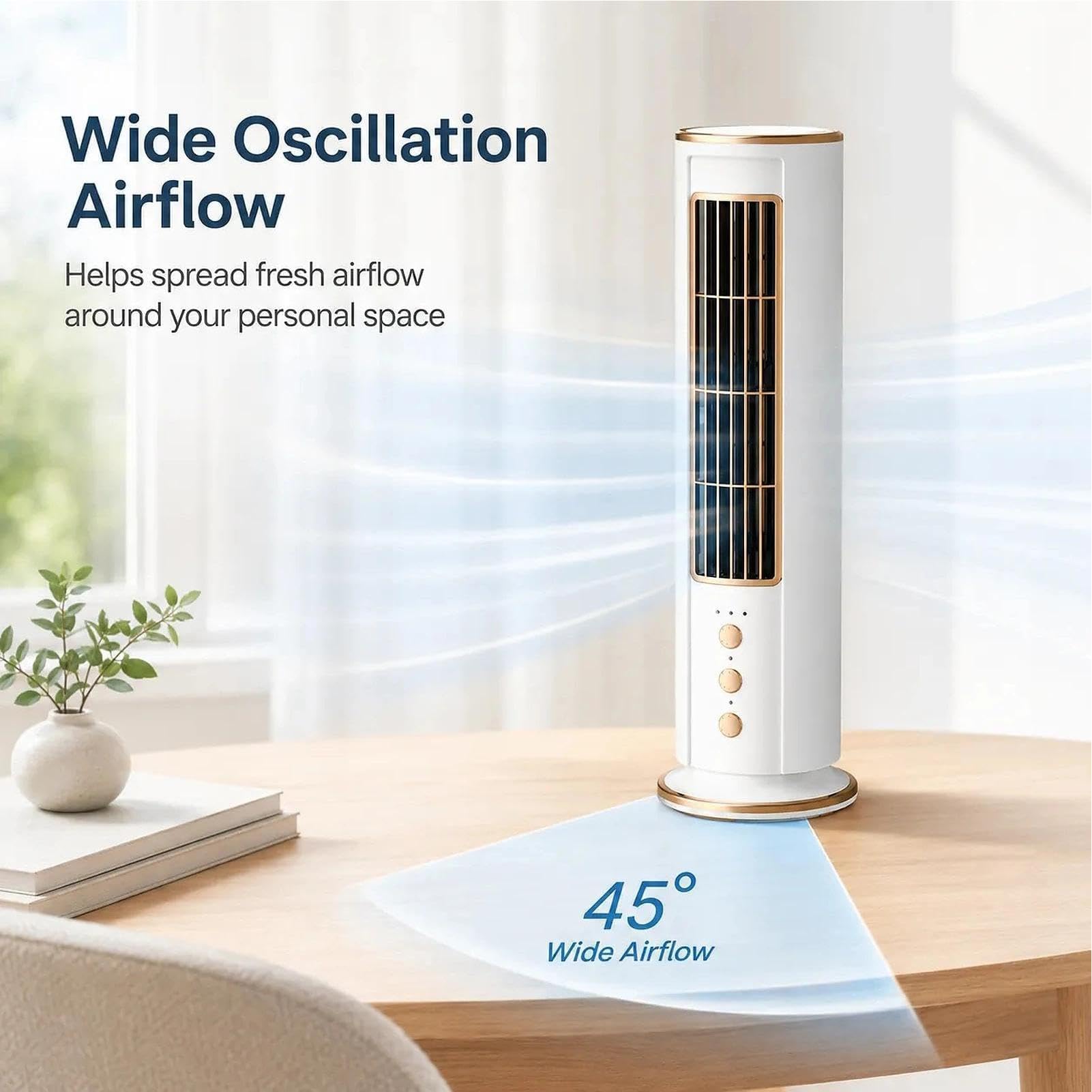 Ventilatore A Torre Da Tavolo Soffiatore D'Aria Oscillante Senza Pale A 3 | Ventilatore A Torre Portatile per patio balcone dormitorio appartamento cucina camera da