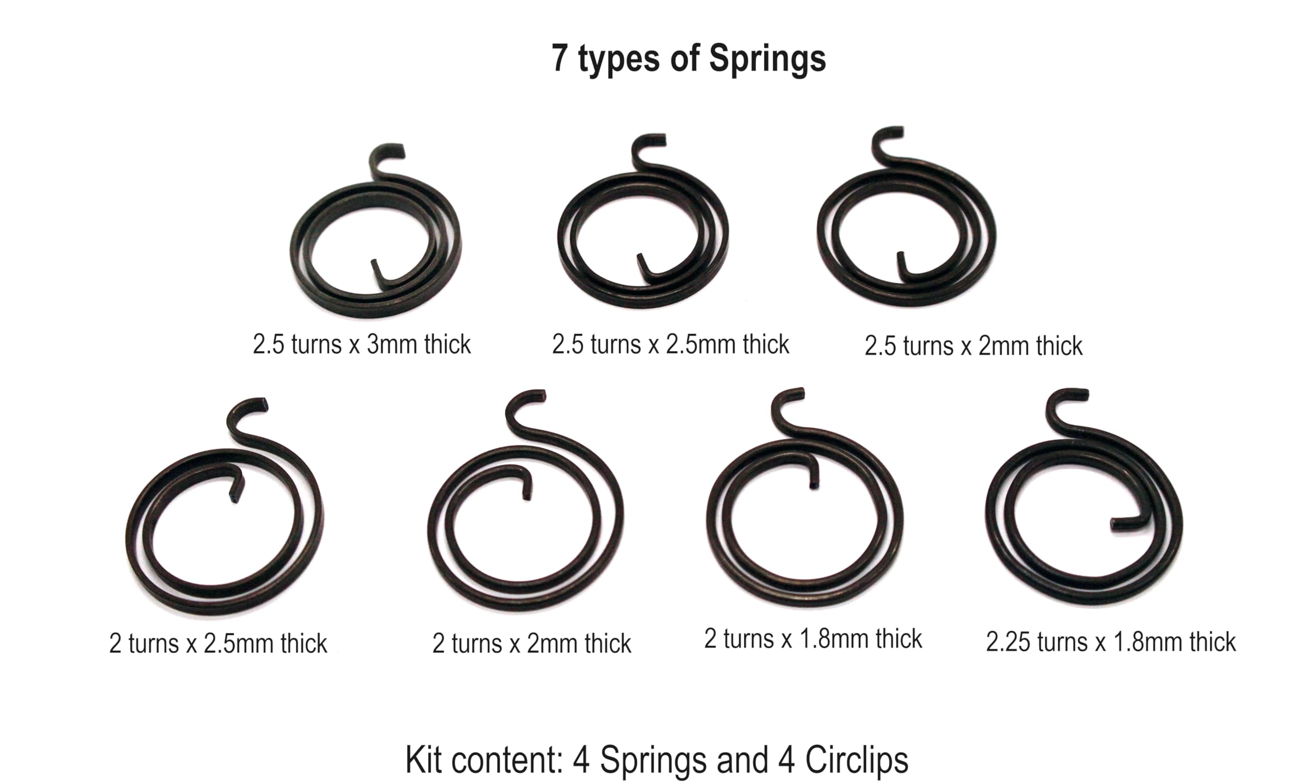 Door Handle Repair Kit 4 Springs 2 Turns x 1.8mm Thick and 4 Circlips of 13.7mm Inner Diameter Pack of 8 (4 Springs and 4 Circlips) (2 Turns x 1.8mm Kit) - Image 4