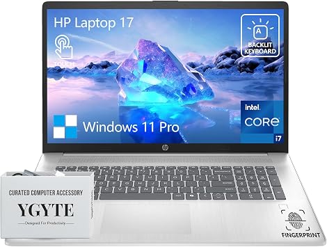 HP 17 Inch Touchscreen Laptop Computer, 17.3" HD+ Touch Screen Business Laptop PC, Intel Core i7, 32GB RAM 1TB SSD, Windows 11 Pro, Backlit 10 Key|Fingerprint Reader