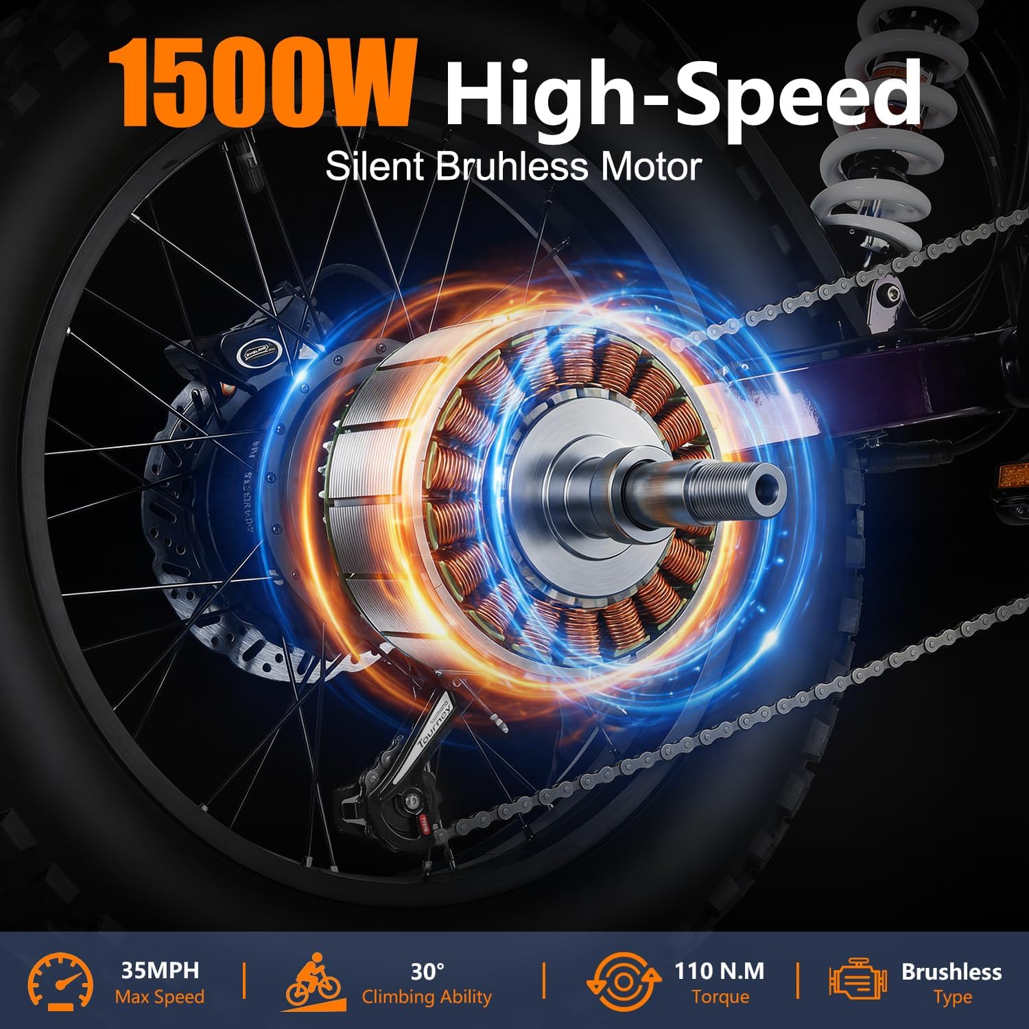 QF100 1500W Electric Dirt Bike, 35 MPH Off-Road Ebike, Dual Suspension, Hydraulic Disc Brakes, UL2849 Certified Electric Bike for Adults & Teens