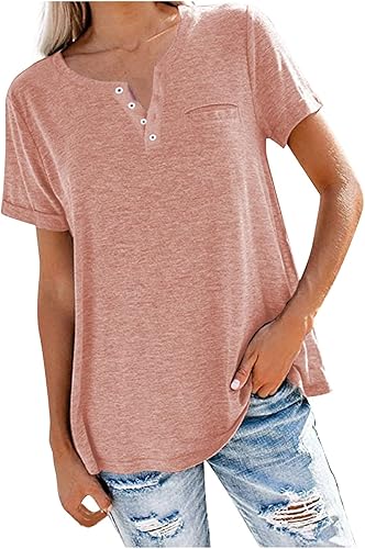Blusas para mujer, estilo casual, elegante, con cuello en V, color liso, de manga corta, blusa de moda de talla grande