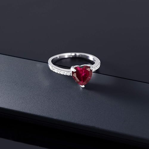 Miniatura 5 de Gem Stone King 925 Sterling Silver 8MM Heart Shape Gemstone Birthstone Ring For Women Wedding Engagement Anniversary Promise Heart Ring For Women