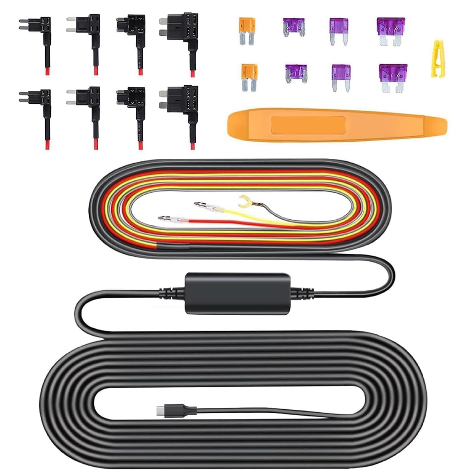 Dashcam Voiture Avant Arrière + Kit de Câbles Type-C, Surveillance de stationnement 24h/24