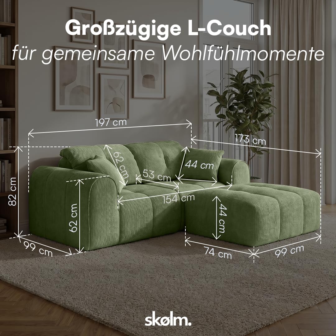 skølm Vanaheim Sofa 2-Sitzer mit Hocker, Cloud Couch, Dunkelgrün, 2 Kissen