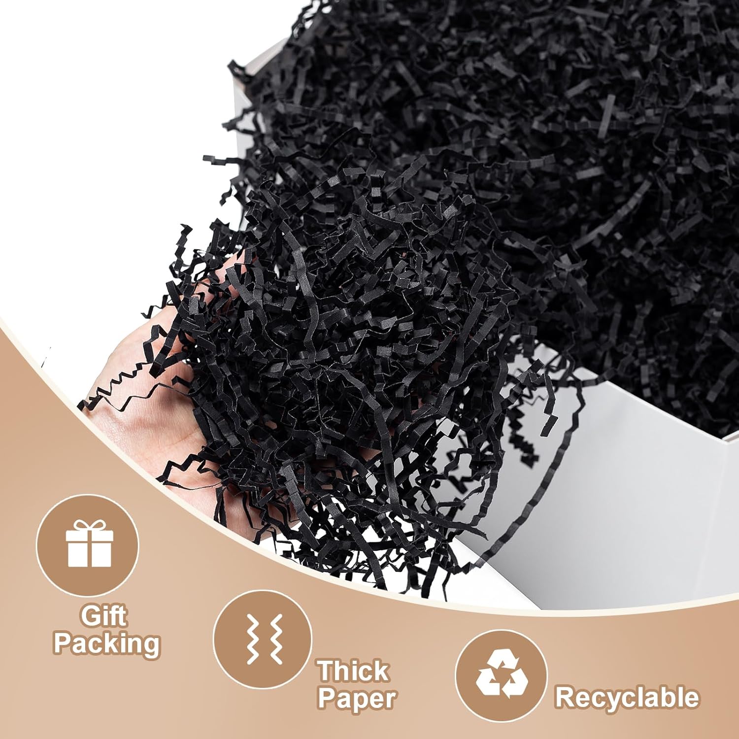 Wowxyz 1 LB Crinkle Cut Paper Shred Black Crinkle Shredded Paper for Gift Baskets - Gift Box Bag Filler - Confetti Stuffing for Birthday, Holiday Present Packaging Wrapping - Image 3
