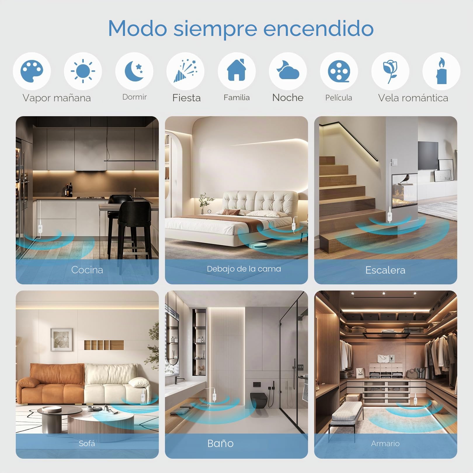 YOODI Tiras LED con Sensor de Movimiento, 5M Neutra Iluminacion LED con Temporizador, Luz LED Nocturna Neón Flexible Cortable, Tira de Luz de Atenuación Continua para Dormitorios, Escaleras