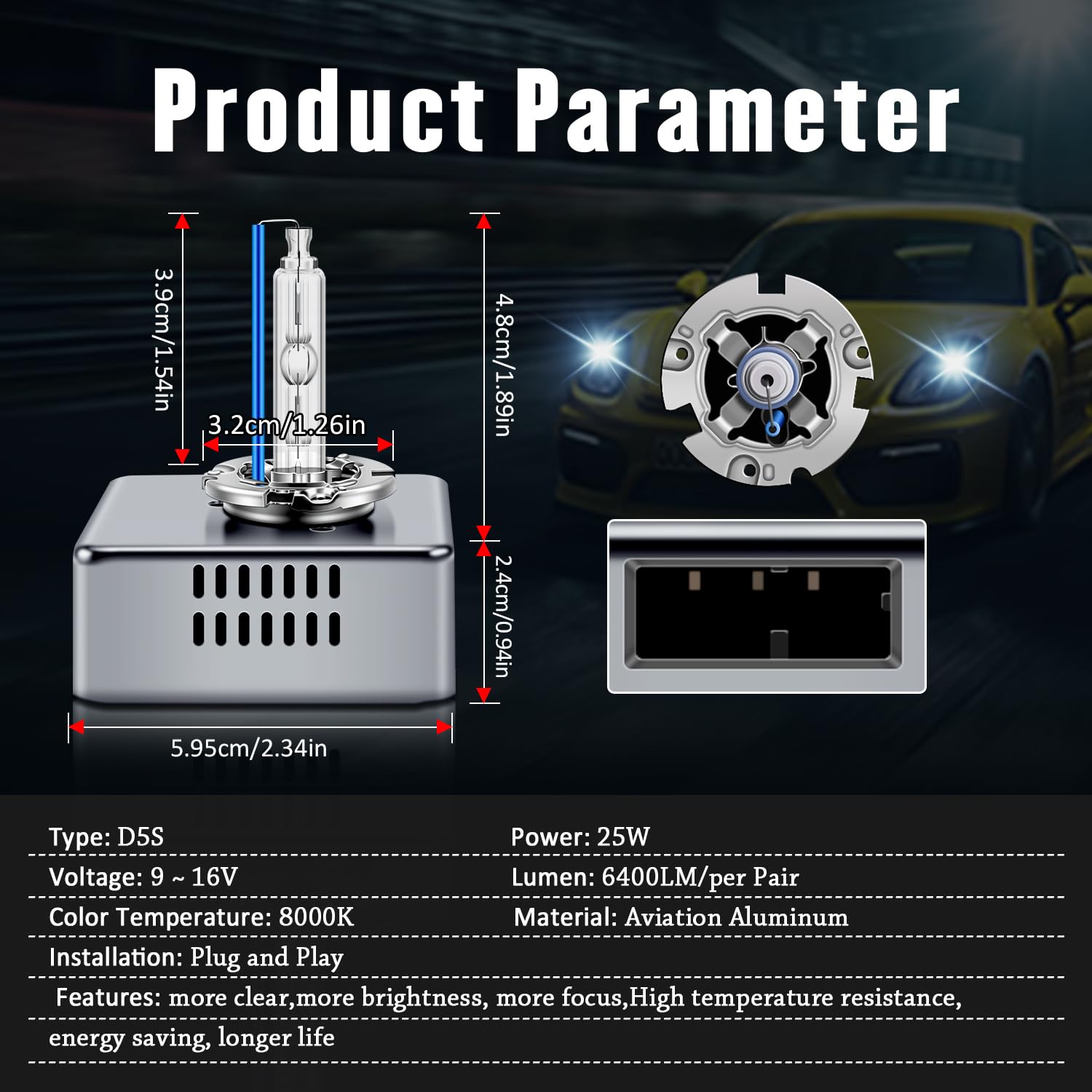 TECTICO D5S Xenon HID Lampadine 25W 12V 8000K Blu Freddo Ultra Brillante, Sostituzione OEM, Kit di Conversione (2 Lampade)