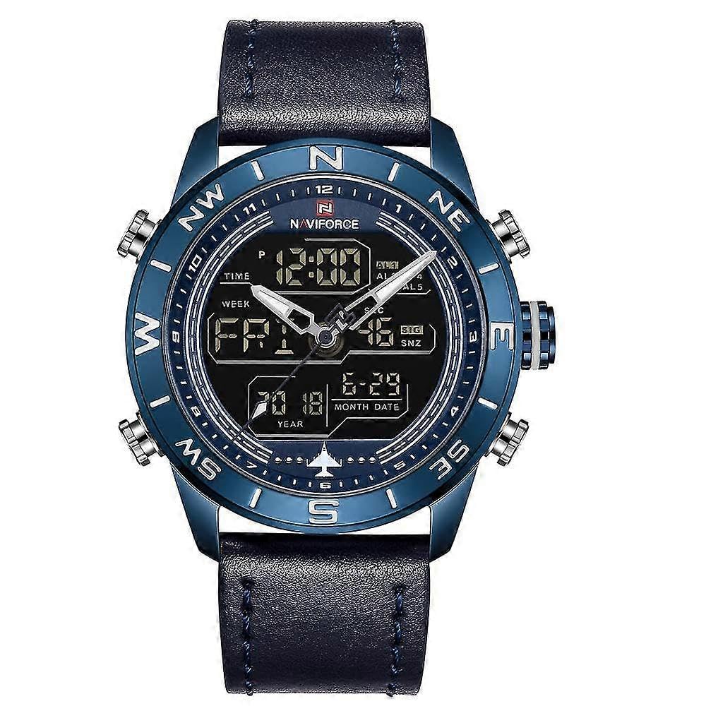 Reloj deportivo impermeable para hombre, de cuero, analógico, de lujo, casual, doble hora