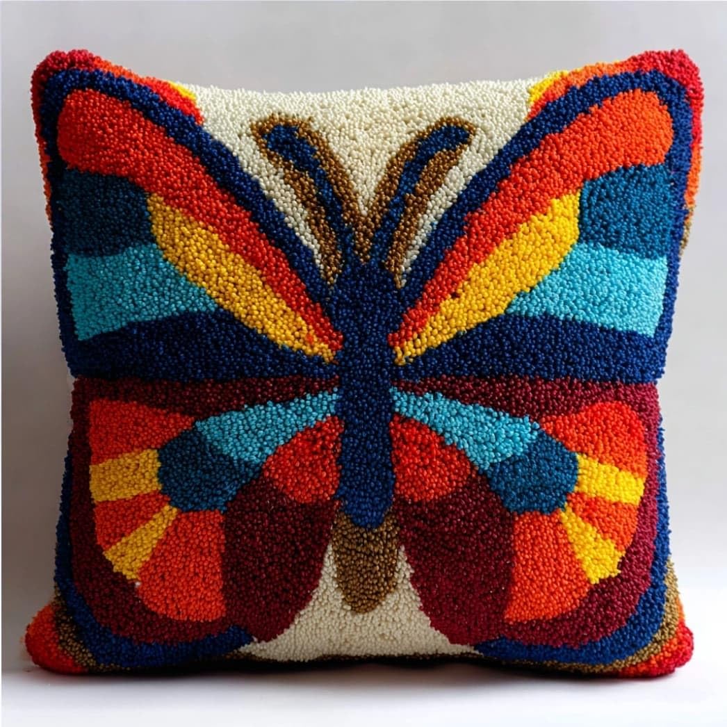 Taxpy Latch Hook Cushion Kits Butterfly 17X17 Inch