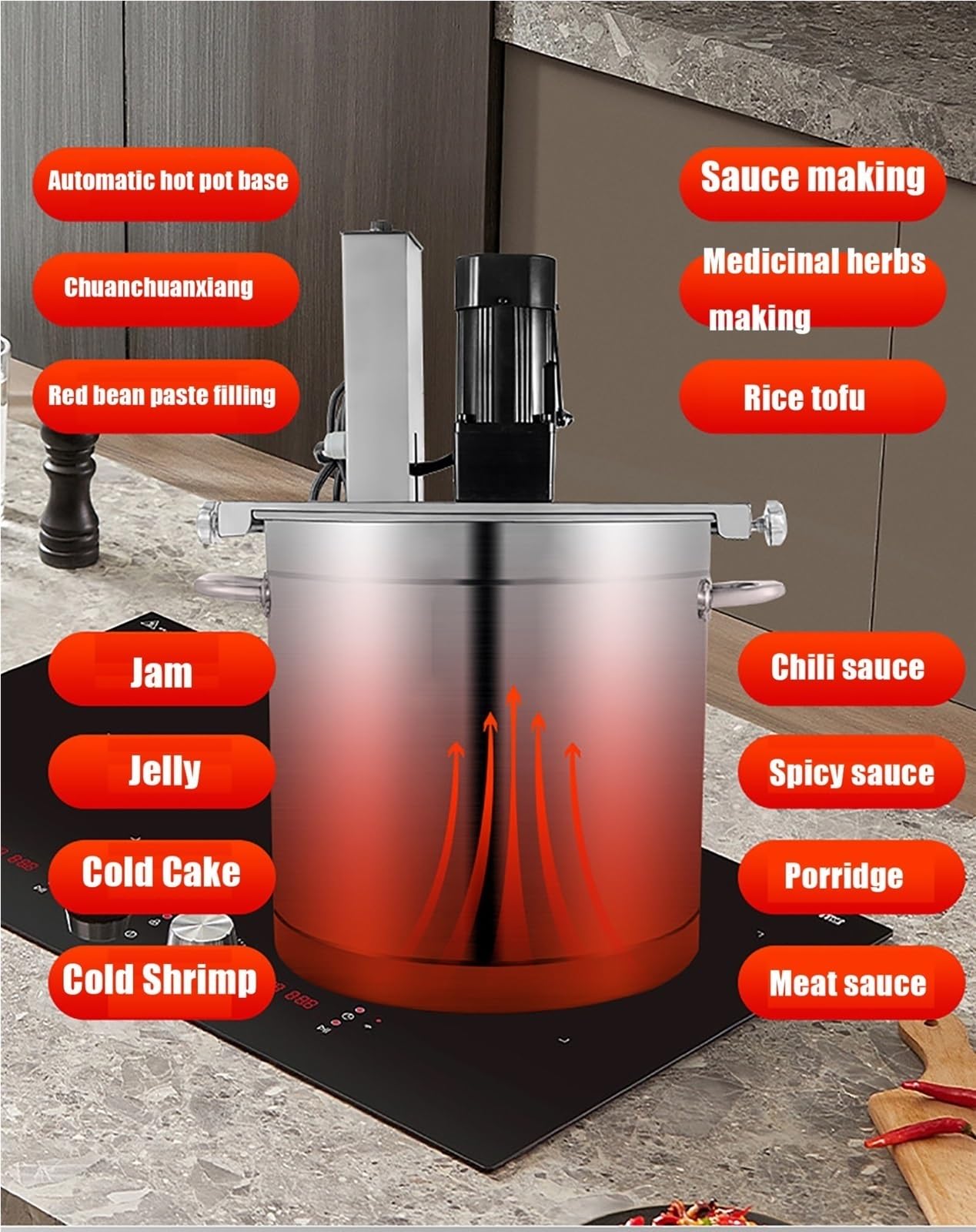 Batidora automática de alimentos, batidora de acero inoxidable for salsas y freír, batidora eléctrica comercial for mermeladas y salsas, raspador de 4 cuchillas for cocinar.(20L)