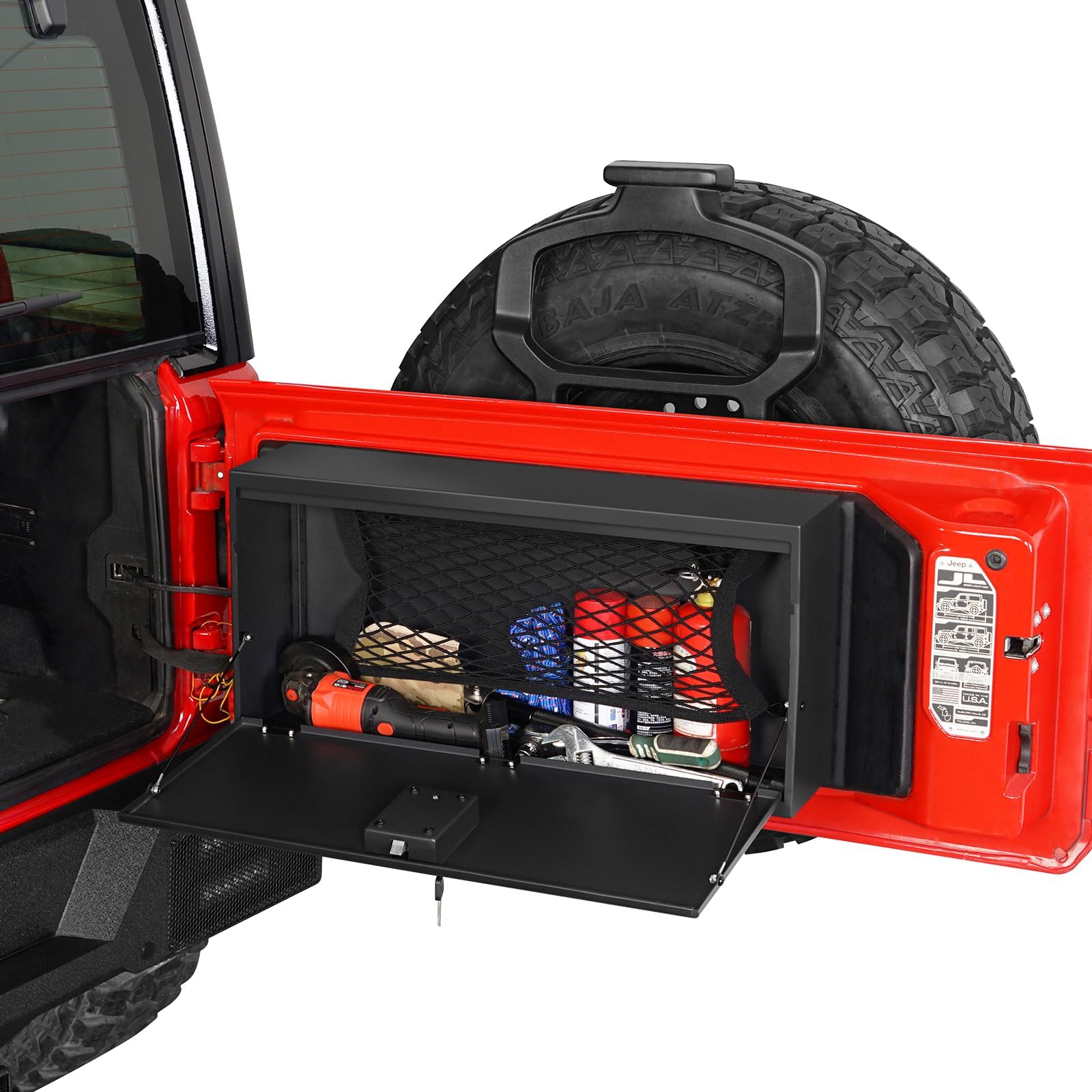 u-Box JL Tailgate Table Storage Lock Box Foldable Cargo Shelf Organizer Compatible with 2018 2019 2020 2021 2022 2023 2024 2025 Jeep Wrangler JL & Unlimited