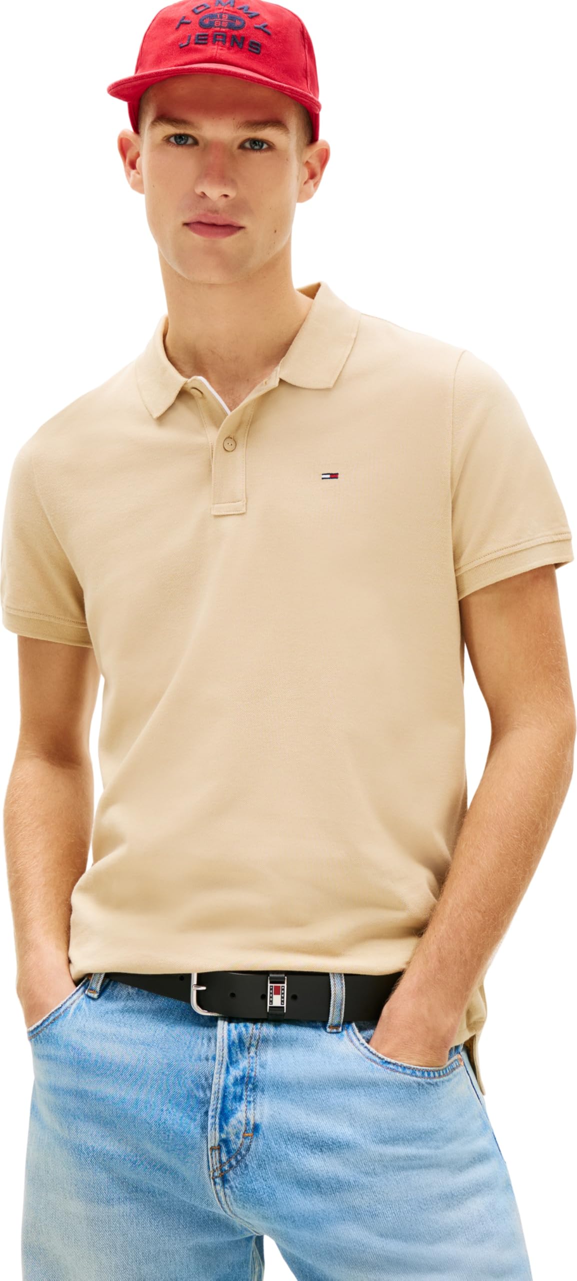 Tommy Jeans Men's TJM Slim Placket Polo Ext Dm0Dm20676 S/S Polo, Beige (Gentle Gold), XL