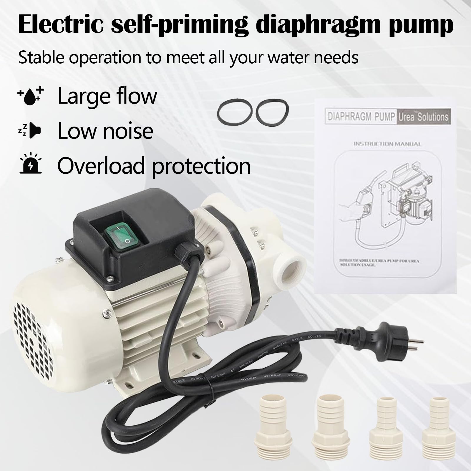 Bomba De Urea, 40L/Min Kit Bomba Ad-Blue Urea Piezas De Conexión Autocebantes Diafragma 220V - 0,4KW (50hz) Con 4 Boquillas Y 2 Abrazaderas 2950 Rpm Longitud Del Cable 1,8m