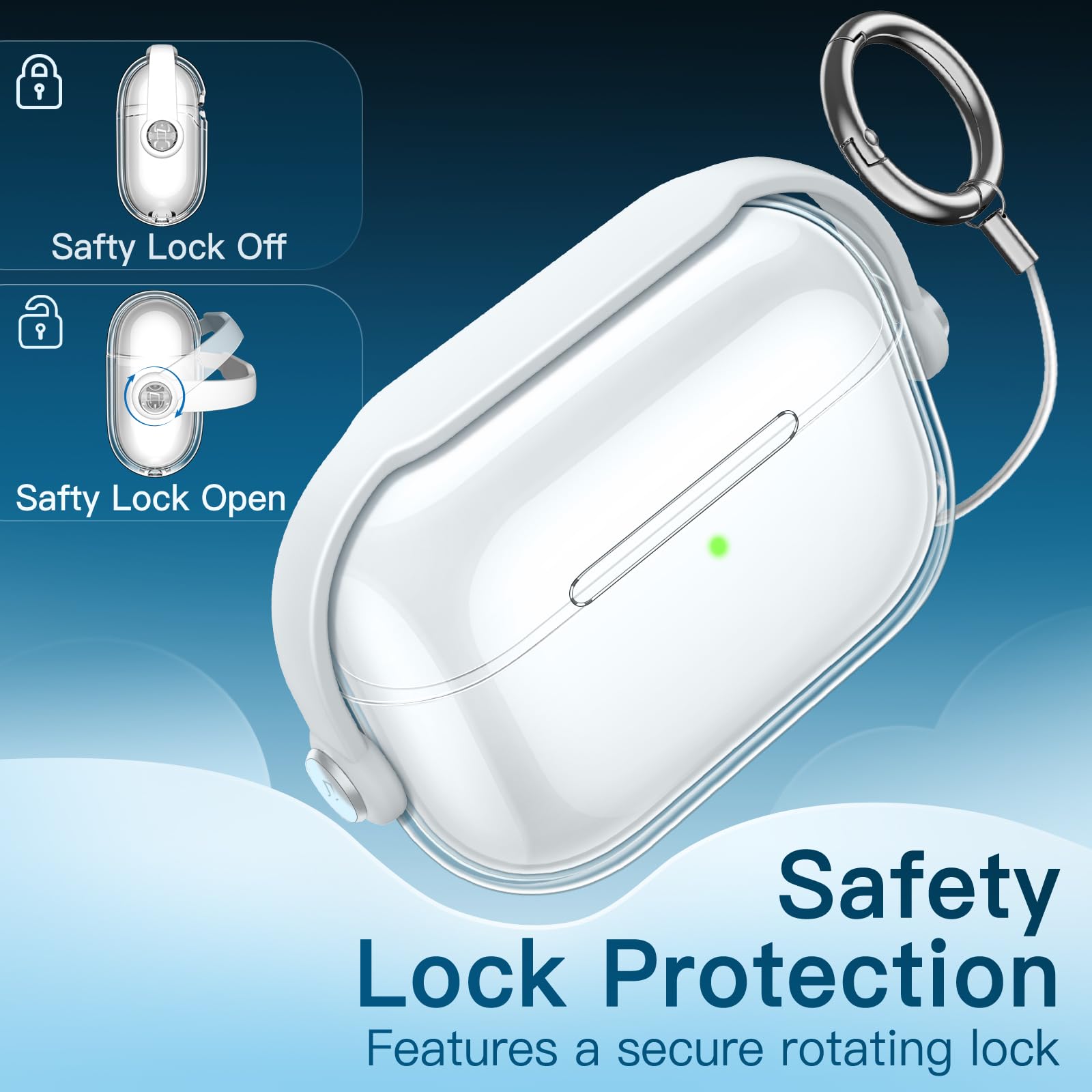 JETech Przezroczyste Etui z Bezpiecznym Zamknięciem dla AirPods Pro 3 (2025) z Brelokiem, Wysoce Przezroczysty Miękki TPU, Odporny na Wstrząsy Ochronny (Przezroczysty)