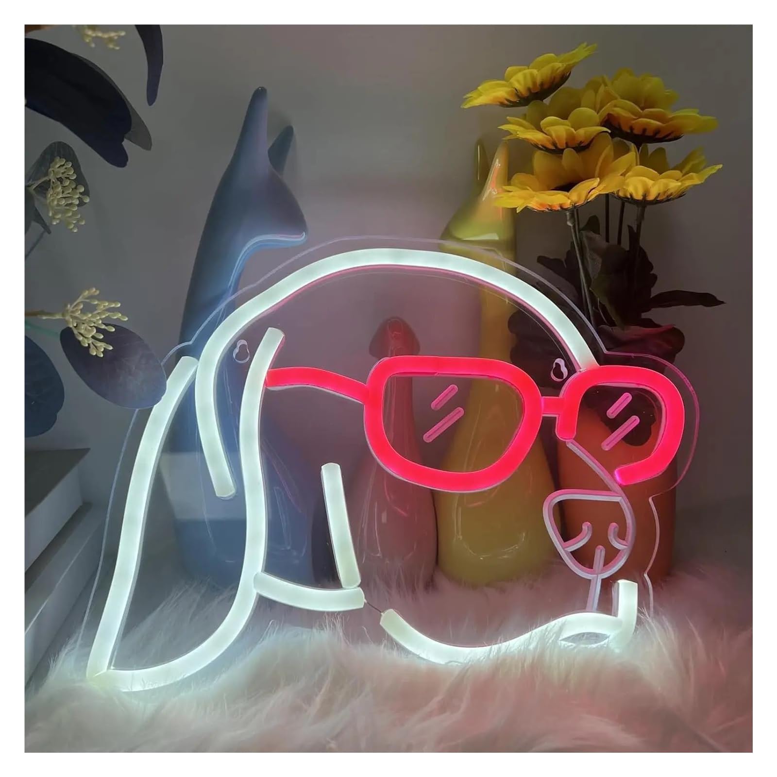 Luz de Diseño de Digital Lámpara De Neón Con Luz LED Regulable Con Forma De Husky Para Pared, Club De Fiestas, Tienda De Mascotas, Decoración De Habitación De Niños 24,3CmX30Cm