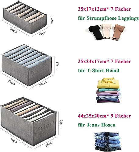 Miniatura 6 de HOAZIACEHN Organizador de cajones de ropa 3 piezas organizador de ropa de armario caja de almacenamiento de jeans de tela no tejida para pantalones