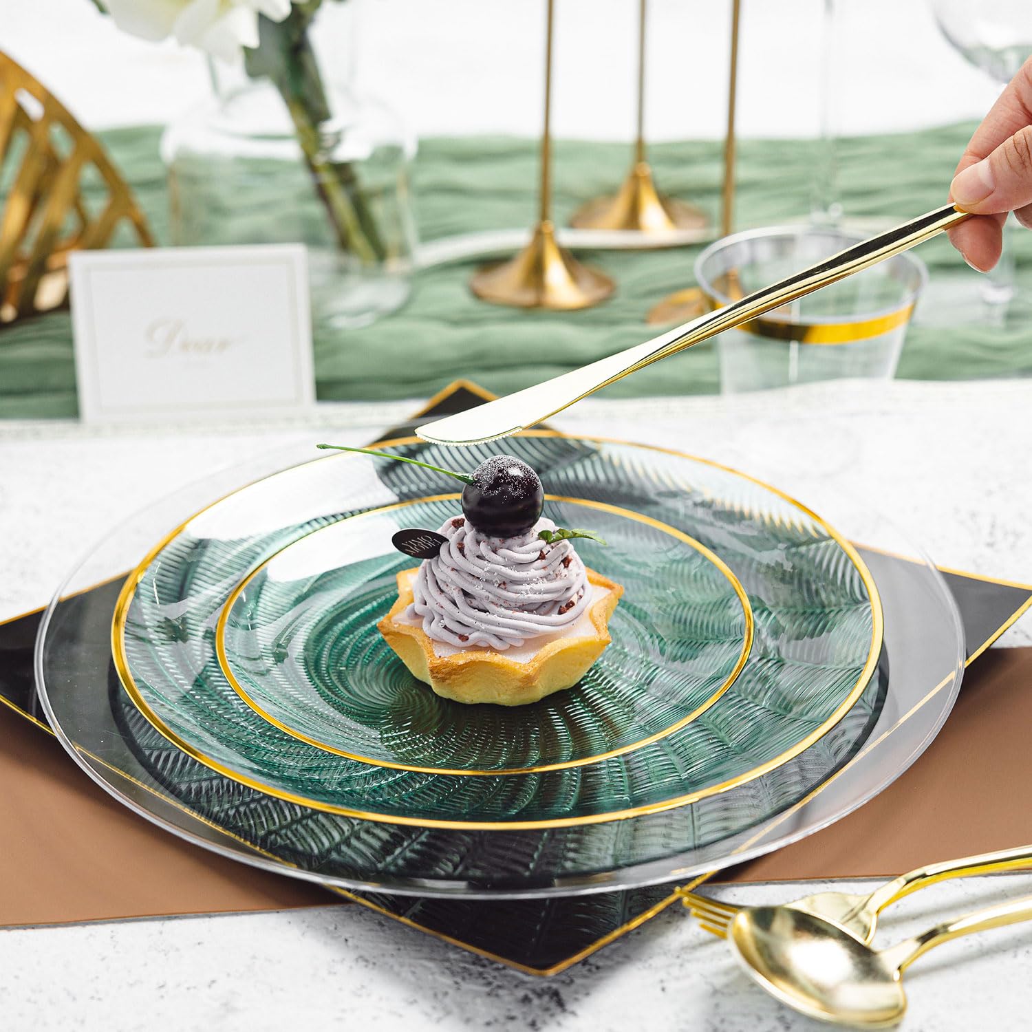 Green Plates & Cutlery Set - 180 PCS -5