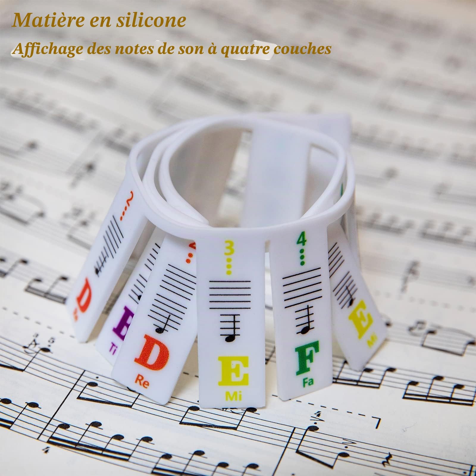 Guide de partitions de piano pour débutants - Étiquettes amovibles pour clavier de piano - Pour toutes les touches 88/61/54/49/37 - Pas besoin d'autocollants - Réutilisables - En silicone