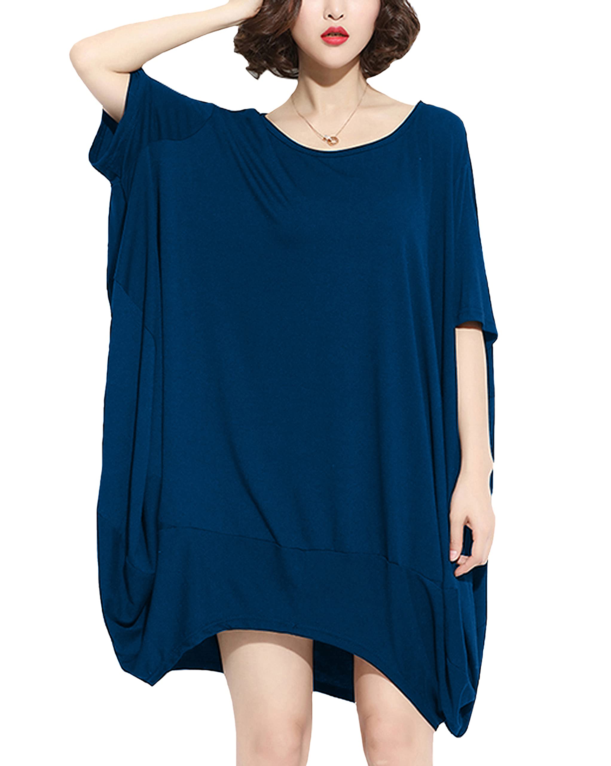 ellazhu GA200 T-shirt surdimensionné à manches courtes et col rond pour femme, bleu, S/XL