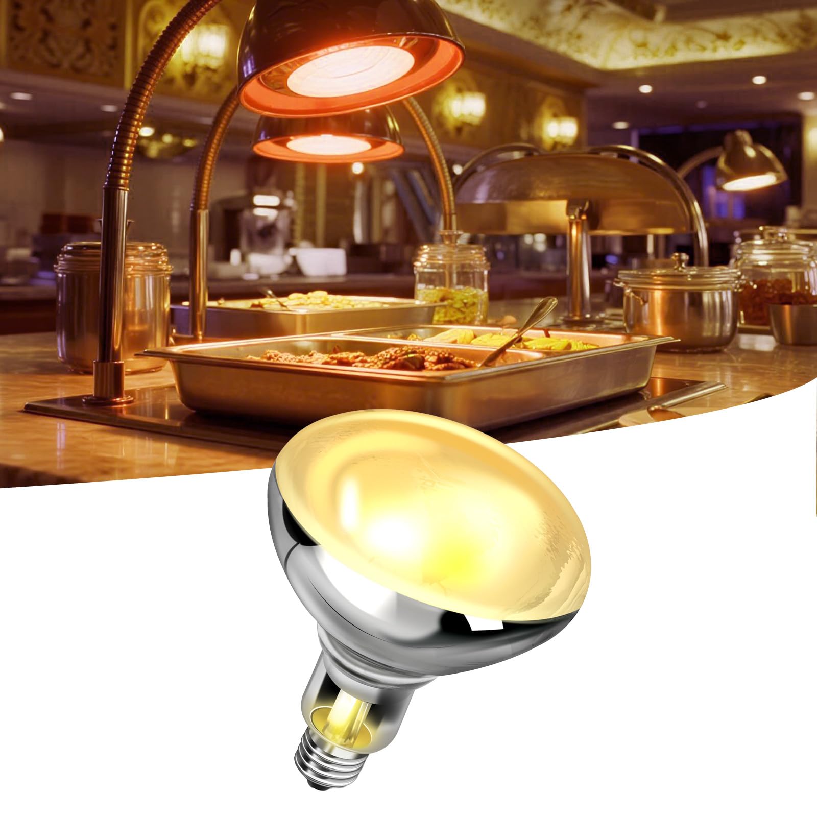 GlintBay 200W E27 Heat Lamp Bulb for Food, Screw in Heat Lamp Bulb, Food Warming Light Bulb; 200W Animal & Bathroom Heating