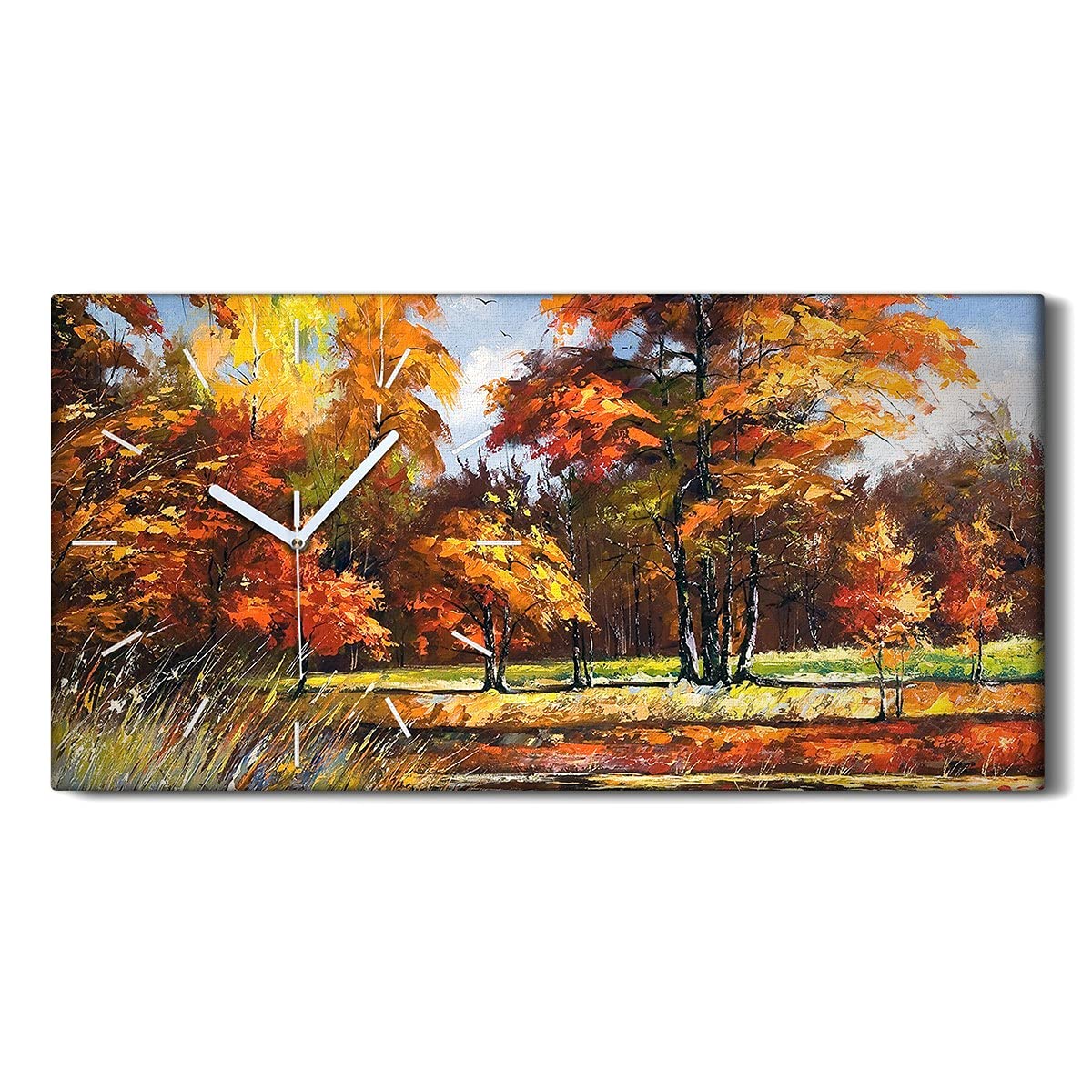 Horloge sur Toile Décoration Murale Chambre Salon Paysage d'Automne 60x30cm