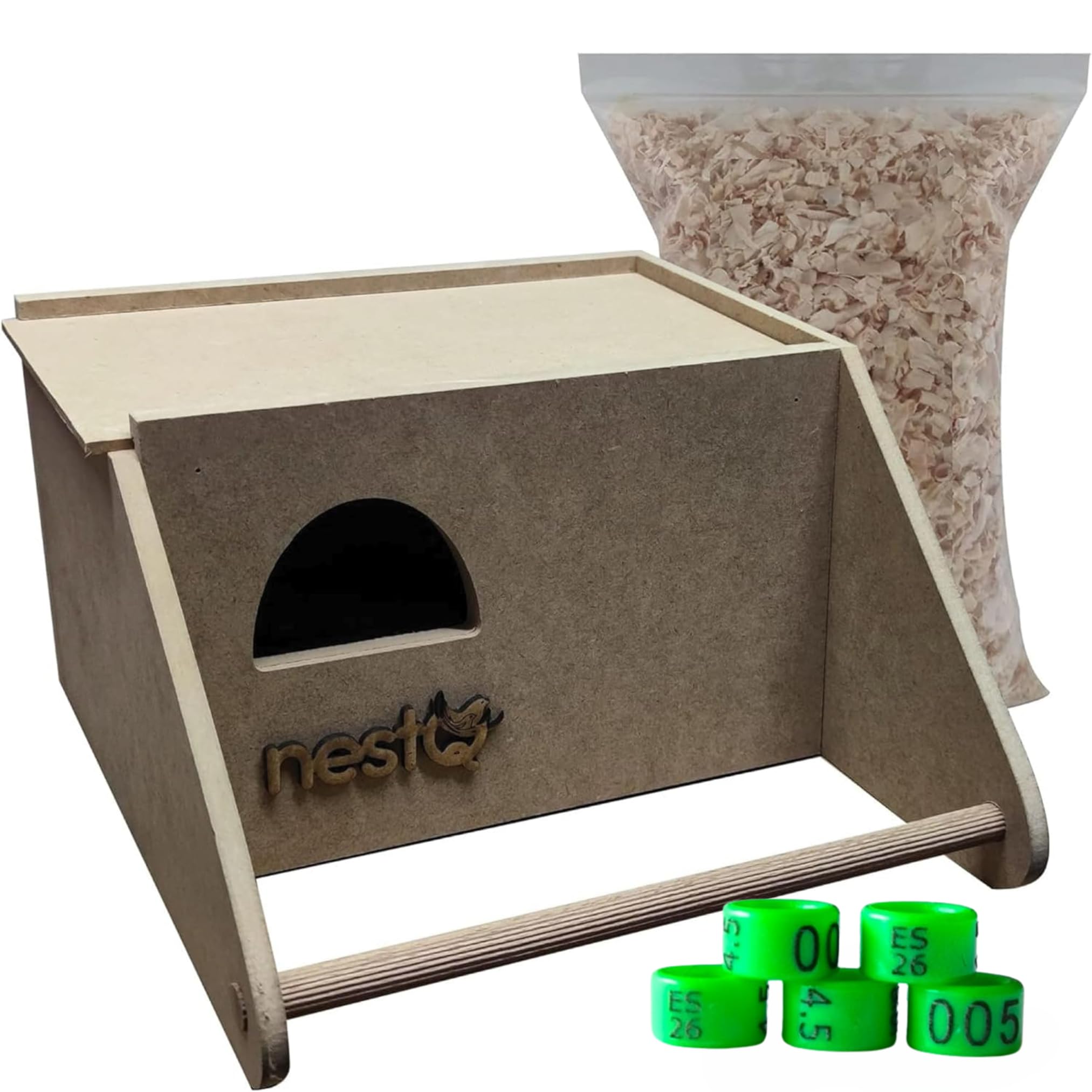 Casetta Nido NestQ Nido Per Parrocchetti In Legno NestQ - Con Trucioli, Ganci Per Gabbia, 20x11x11cm, Per Nidificazione Casetta Uccellini Da Esterno - 5