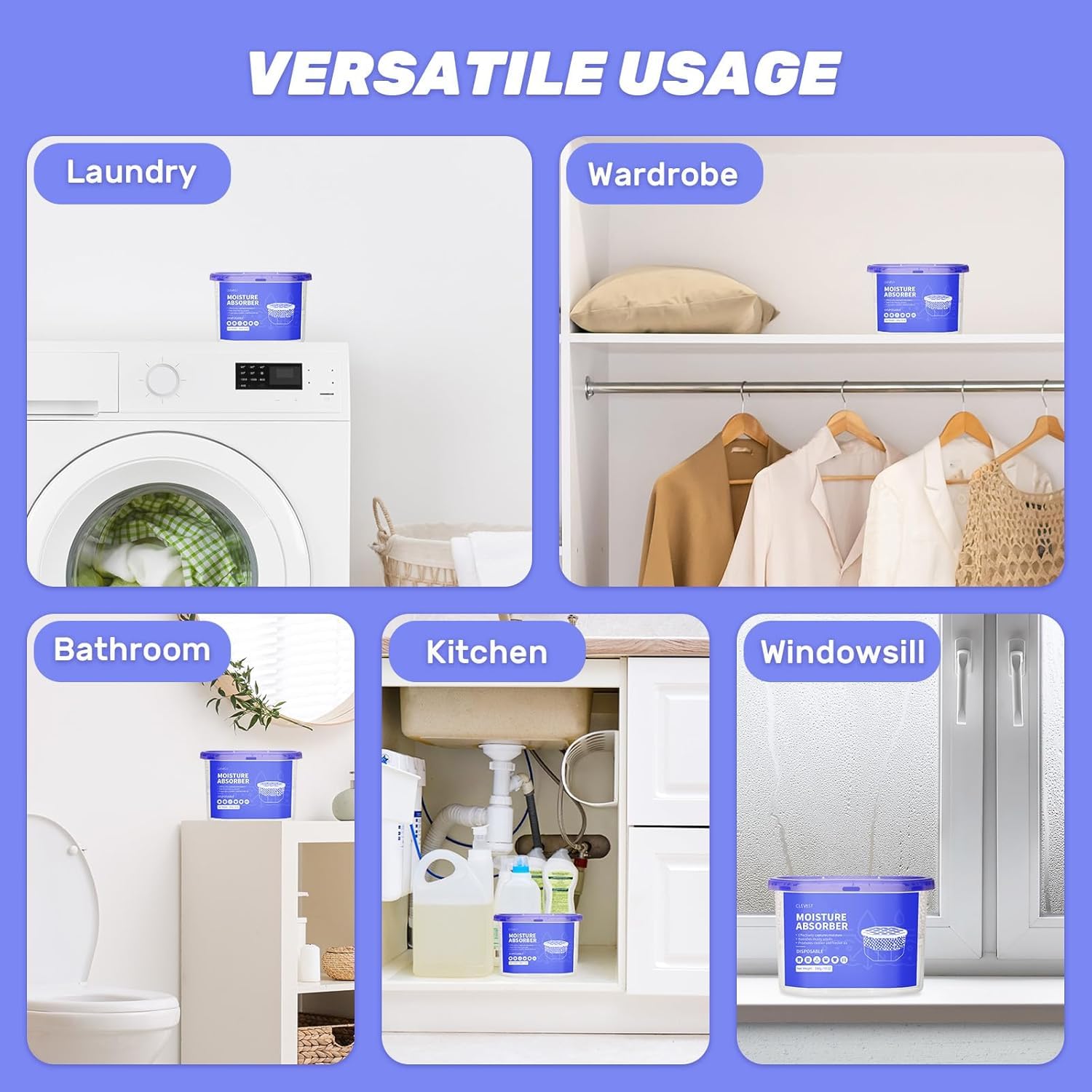 CLEVAST 6 Pezzi Deumidificatore casa muffa, Assorbitore di Umidità per Ambienti, Neutralizzatore di Odori, Deumidificatore per Cucina, Armadio, Bagno e Studio