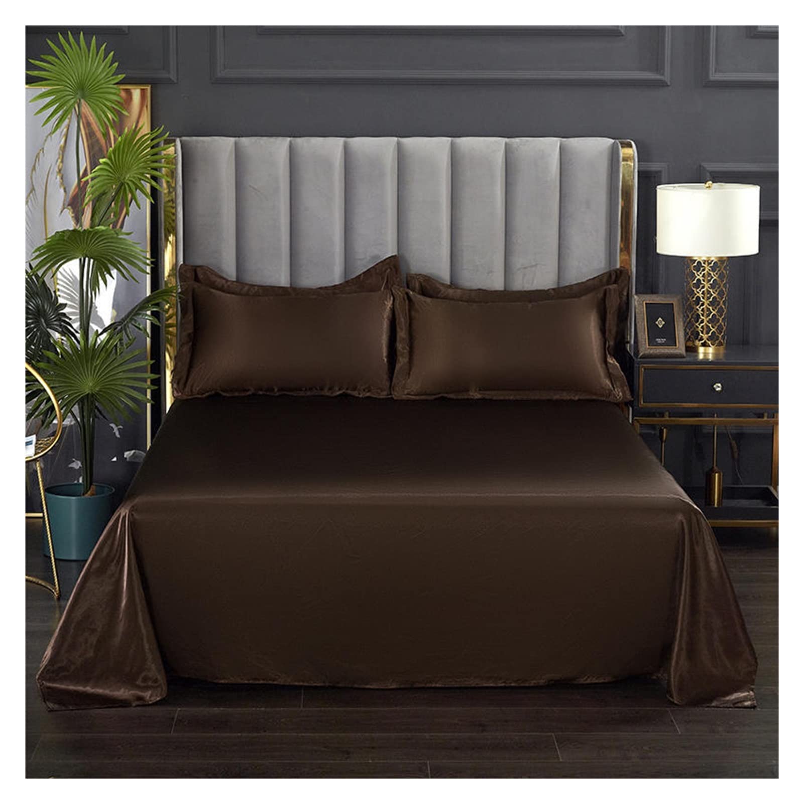 MTKSFDC Silk Bed Sheets 1 pc Bed Sheet for Summer Ice Cool Fabric Top Sheets Satin Smooth Flat Bed Sheet for Double Bedding (no pillowcase)(Shenkafei,170x230cm 66x90inch)