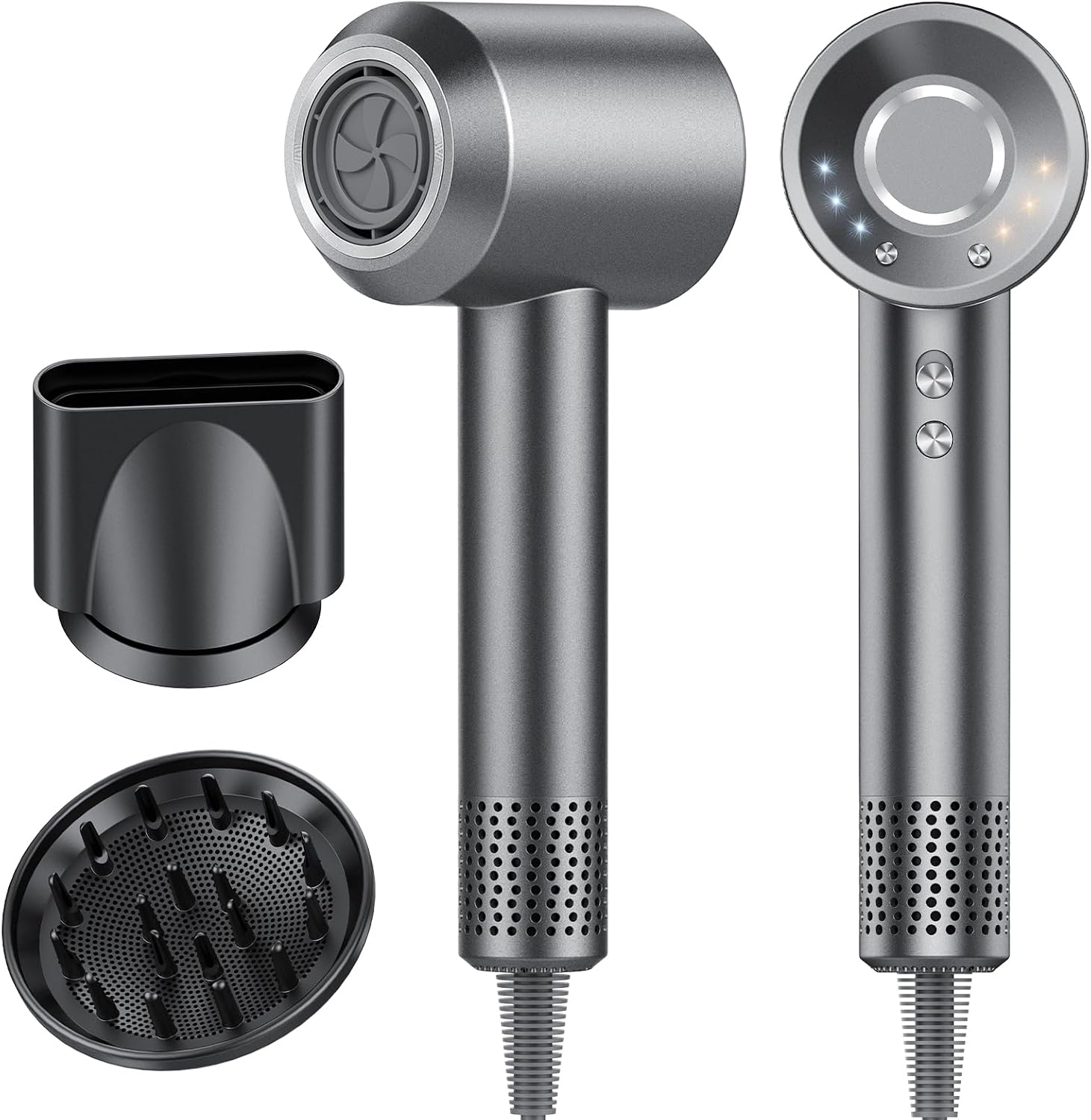 Asciugacapelli, 160.000 Giri/min Phon Capelli Professionale con 500 Milioni Ioni Negativi, 3 Velocità & 4 Temperature, Basso Rumore, Diffusore Magnetico e Ugello Inclusi