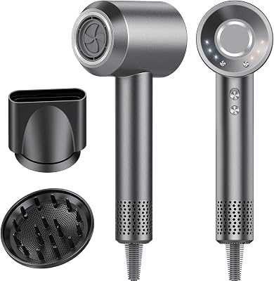 Asciugacapelli, 160.000 Giri/min Phon Capelli Professionale con 500 Milioni Ioni Negativi, 3 Velocità & 4 Temperature, Basso Rumore, Diffusore Magnetico e Ugello Inclusi