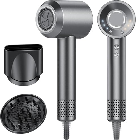 Asciugacapelli, 160.000 Giri/min Phon Capelli Professionale con 500 Milioni Ioni Negativi, 3 Velocità & 4 Temperature, Basso Rumore, Diffusore Magnetico e Ugello Inclusi
