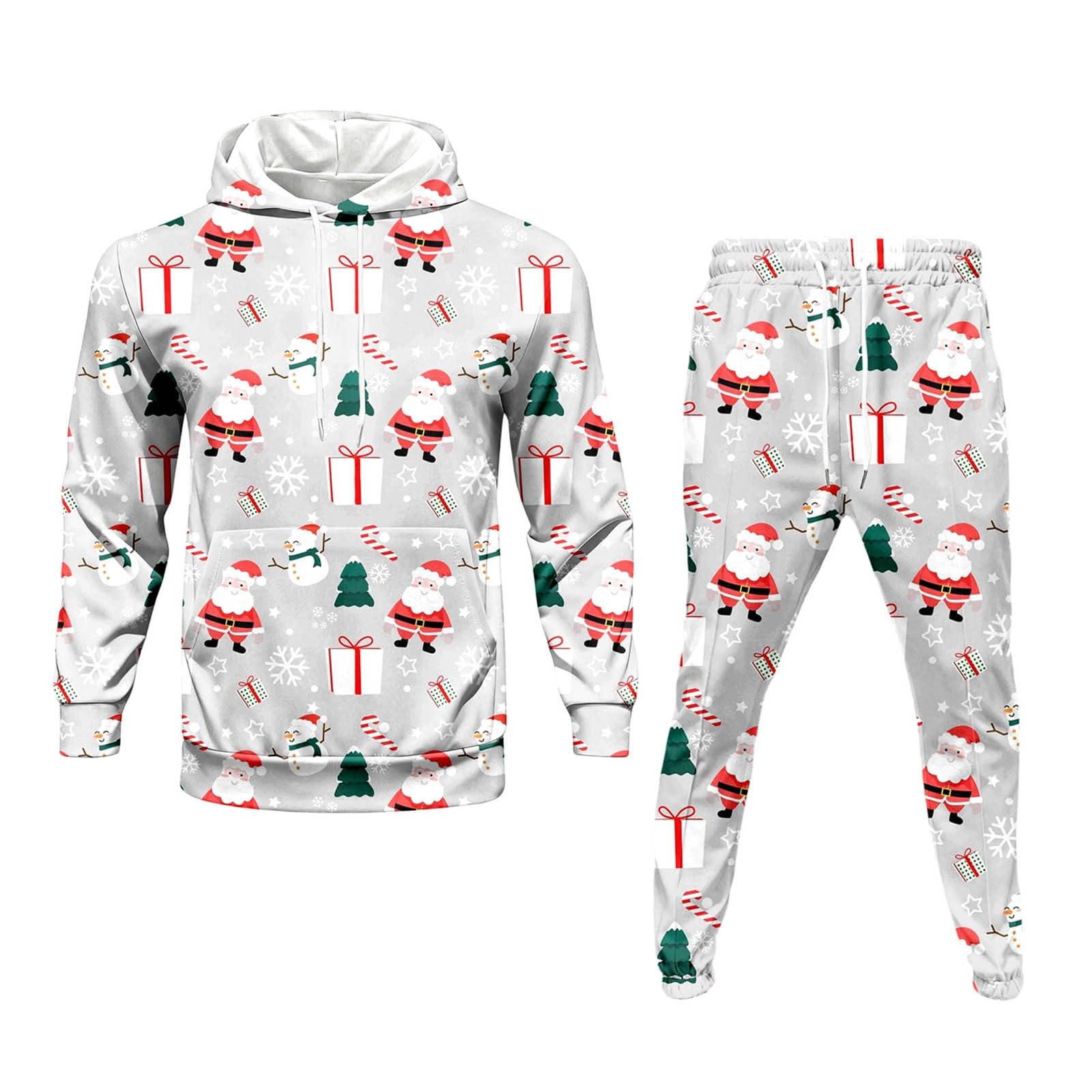 Generisch Tuta natalizia da uomo, per jogging, Natale, set di tute natalizie, 2 pezzi, stampa 3D, divertente abbigliamento natalizio con felpa in pile + pantaloni da jogging