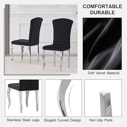 Miniatura 4 de Sillas de comedor modernas, silla de comedor tapizada de lujo sin brazos, con patas de acero inoxidable espejadas para cocina, comedor, sala de