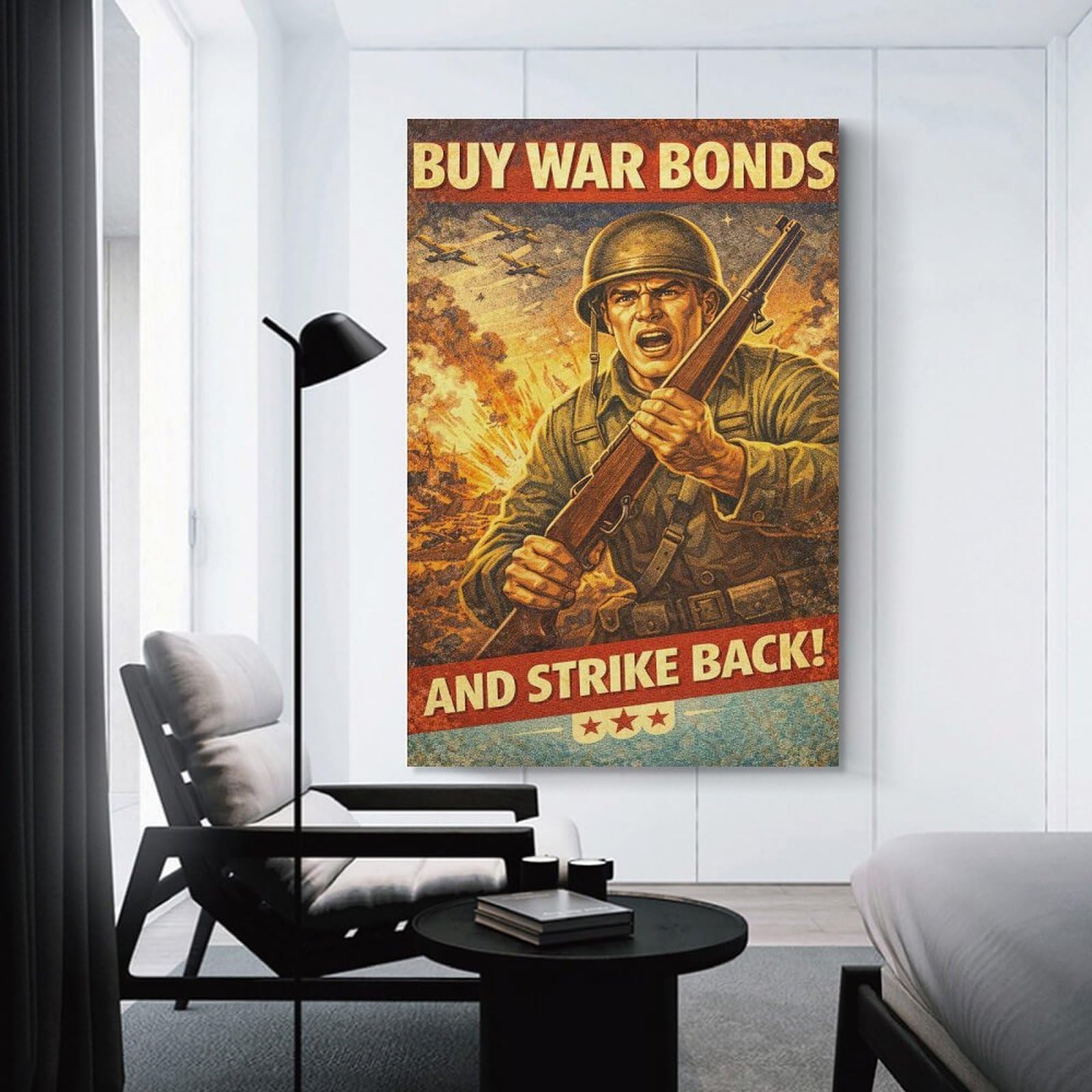 Junmoney Buy War Bonds And Strike Back Decorative Canvas Print, 20x30inch(50x75cm), for New Home Styling, Lounge Or Bedroom, Wall Decor with Flexible Room Appeal