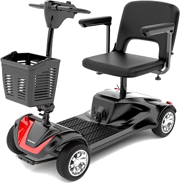 4 Wheel Mobility Scooter, Electric Power Mobile Wheelchair for Seniors Adult with Lights- Collapsible and Compact Duty Travel Scooter w/Basket Extended Battery 12 Mile Long Range Black