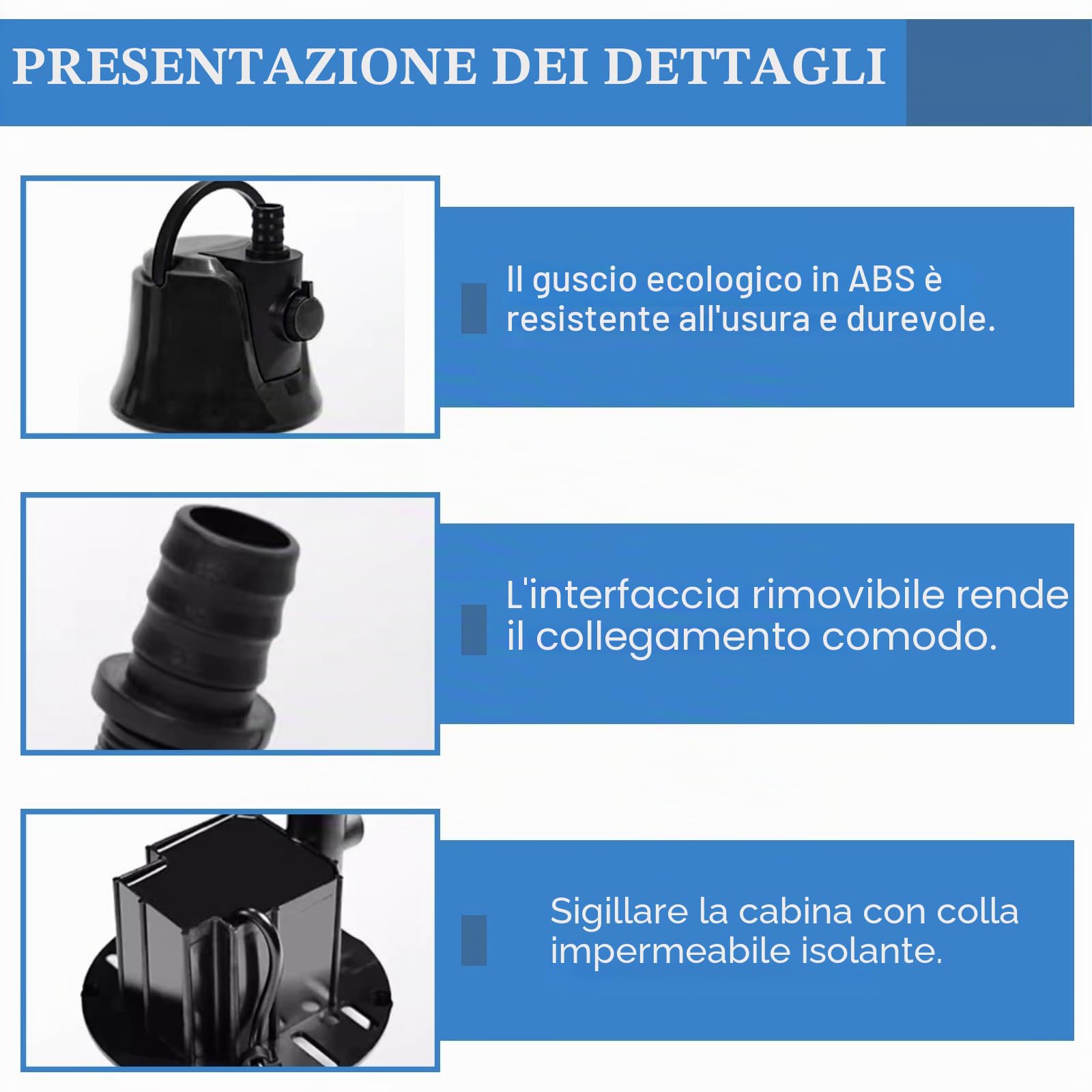 Pompa dell'acqua, pompa per acquario, 35 W, 2500 l/h, ultraleggera, mini pompa per laghetto con interruttore regolabile, tubo da 1 m e 3 ugelli per idroponica, fontana, stagno, acquari