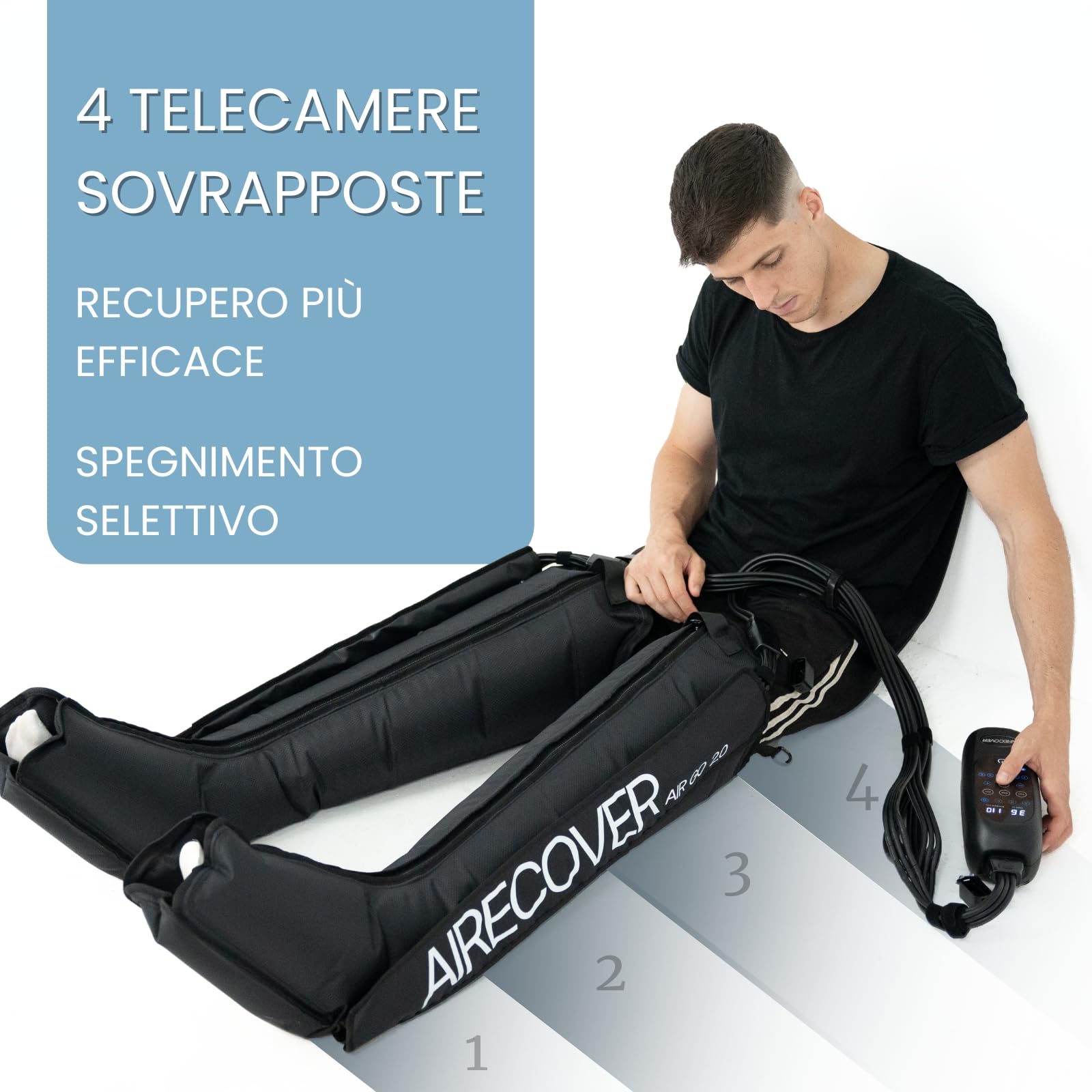 Pressoterapia Linfodrenaggio,Massaggiatore Gambe Wireless per Dolori e Circolazione, Rilassamento Muscolare & Recupero, con 4 Camere, 30-250 mmHg, 4 Modalità, Batteria 3h (L)