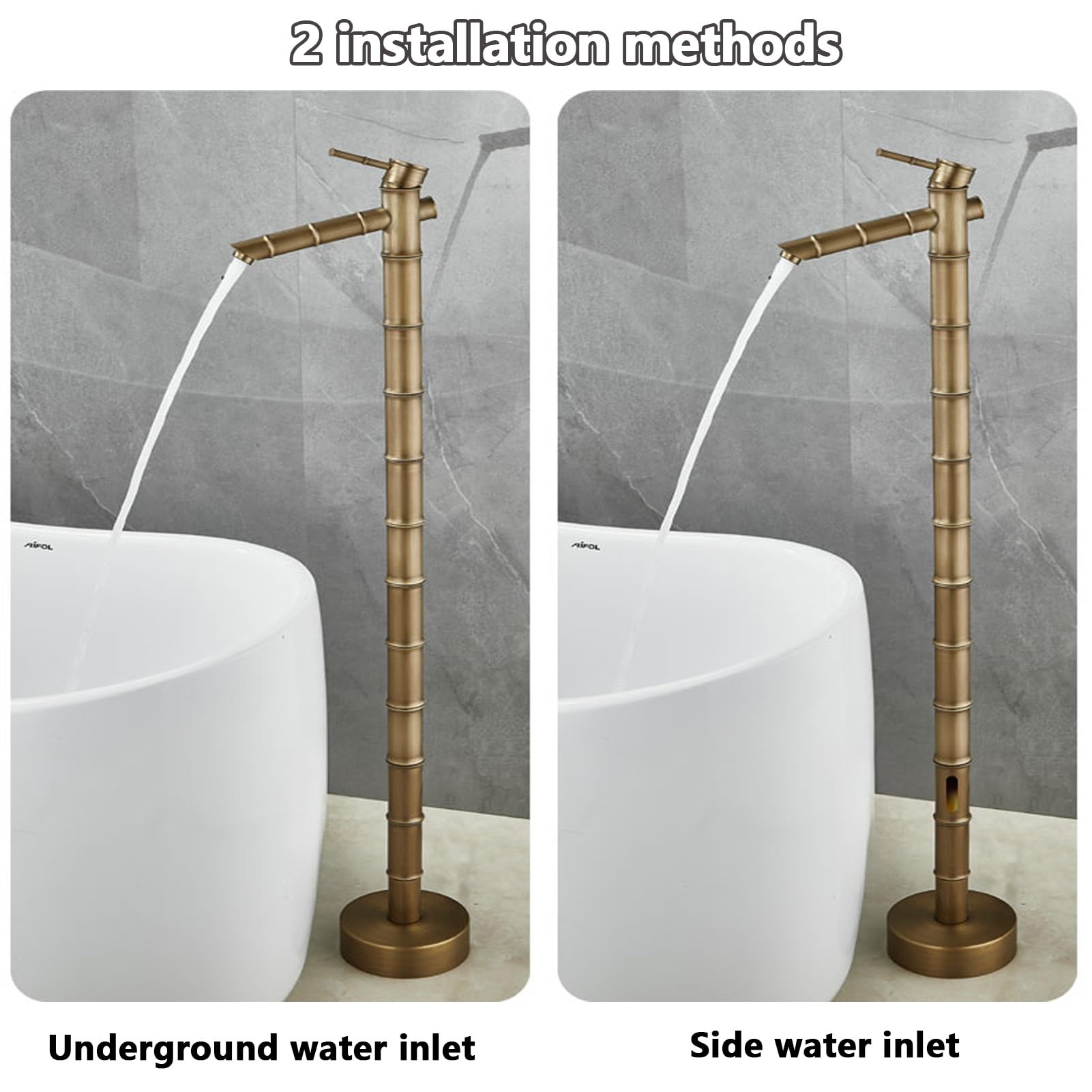 Columna de Agua de bambú Antiguo Totalmente de Cobre - Grifo Exterior Decorativo con hidrante anticongelante montado en el Suelo para riego y Lavado de Jardines.