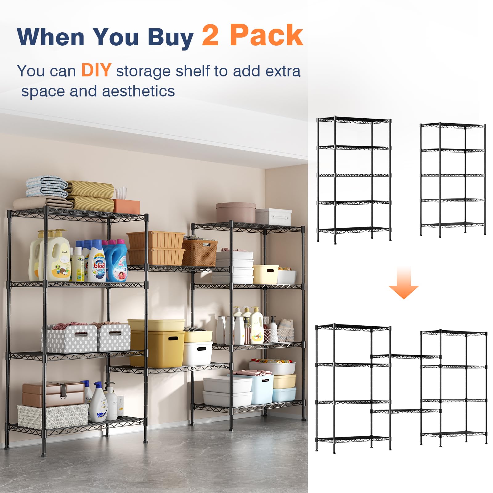 Scaffalatura a 5 ripiani in filo resistente, 89 cm x 45 cm x 180 cm (larghezza x altezza x altezza), mensole su ruote bloccabili, ripiani in metallo regolabili in altezza, per bagno, cucina