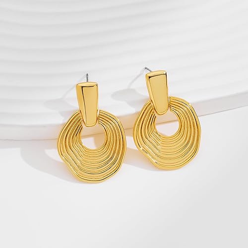 Miniatura 5 de Aretes elegantes vintage con textura ondulada, aretes colgantes chapados en oro para mujer, joyería de moda