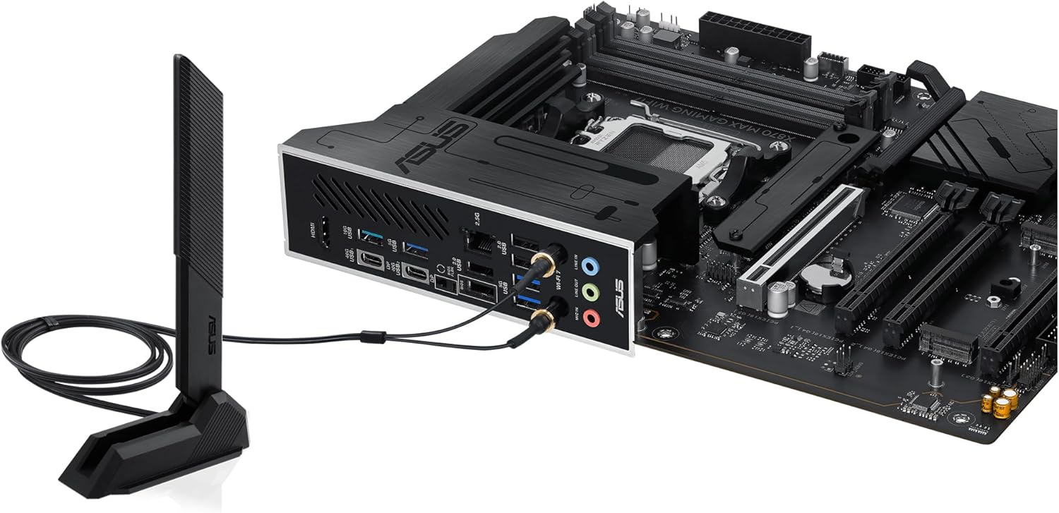 ASUS X870 MAX Gaming WIFI7 – Placa Base AMD X870 ATX, Negro, 12+2+1 DrMOS, DDR5, PCIe 5.0, Q-Release, M.2, WiFi 7, Q Antenna, 2.5Gb Ethernet, HDMI, USB4, USB Tipo-C, BIOS Flashback, Aura Sync 9