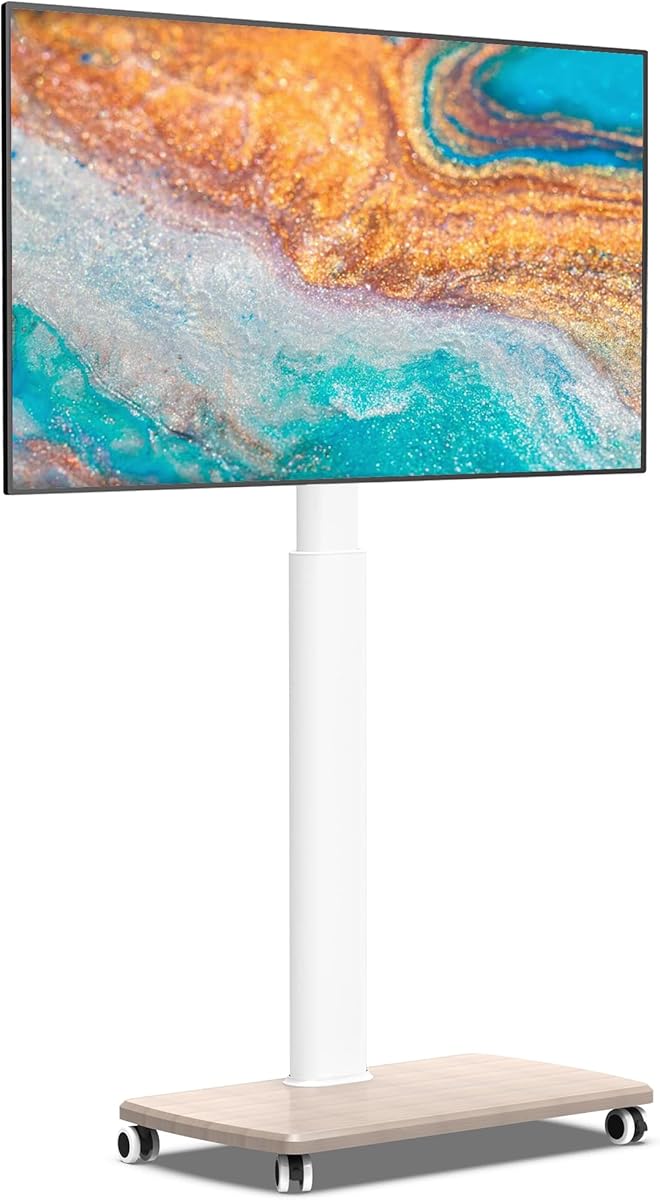 FITUEYES Rolling TV Stand for 32 to 65 70 Inch TVs, Portable Mobile TV Cart on Wheels, Tall Universal TV Floor Stands with Swivel Mount, Fit Corner, Bedroom, Living Room, Small Dorm (White)