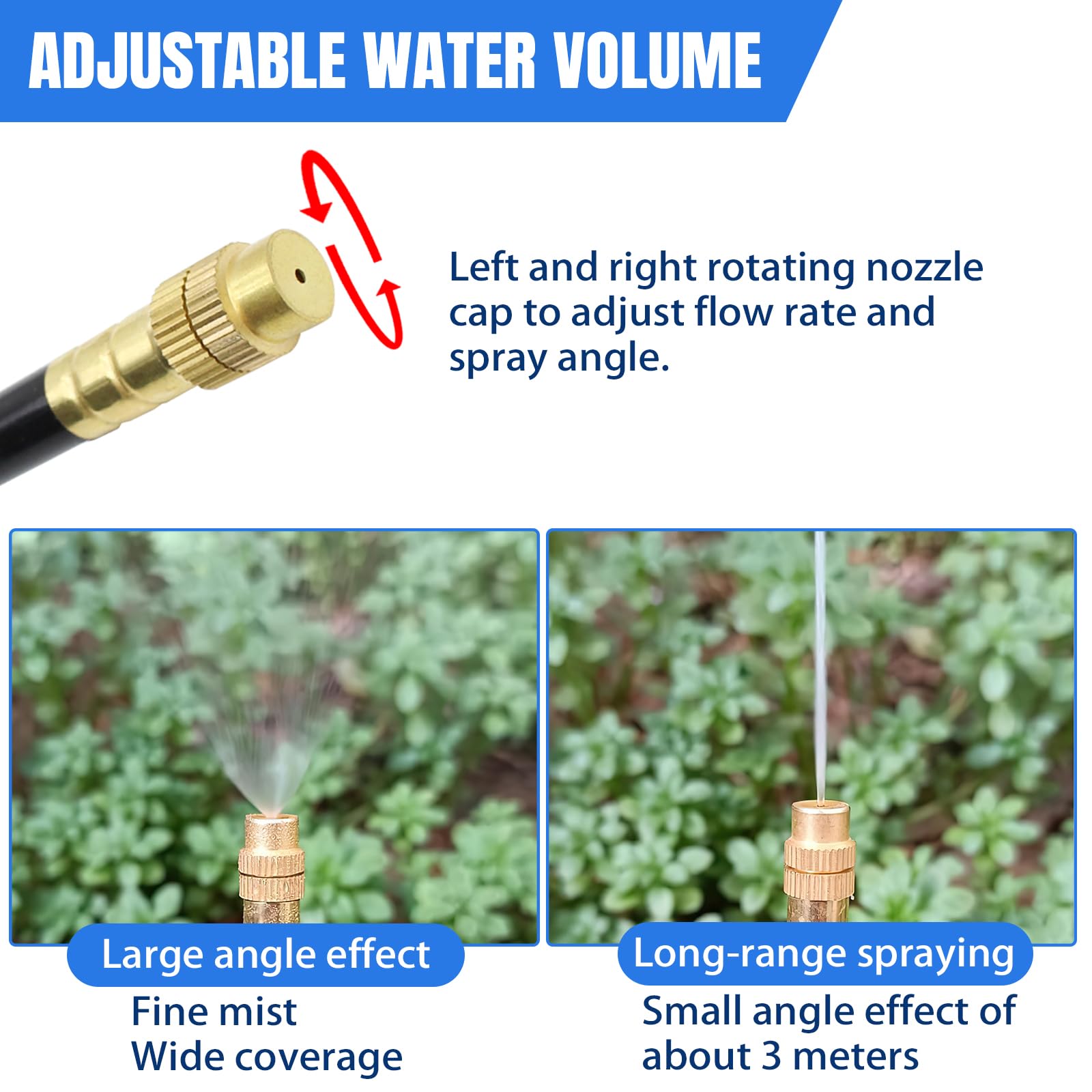 Sistema de riego automático para jardín, kit de riego por nebulización de 360° con boquillas ajustables, sistema de riego curvado para jardín, patio, césped e invernadero (20M/65.6Ft)